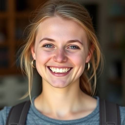 Portrett av Maria Johansen, fornøyd student.